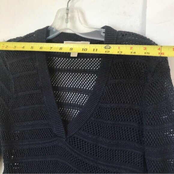 Michael Kors Cotton V Neck Open Knit Lightweight Sweater High Low Slit Hem Knit - Picture 12 of 14